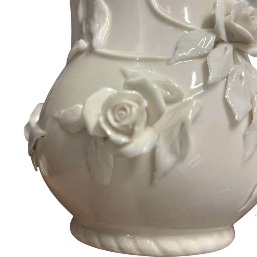 Godinger Antique Reflections Cream Ceramic Rose Pitcher 3D Floral Victorian Shab
